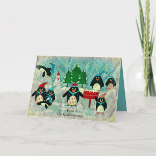 Cartes Pour Fêtes Annuelles Salutation de Noël de pingouins personnalisée
