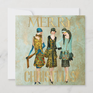 Cartes Pour Fêtes Annuelles Salutation de Noël des femmes des années 30 vintag