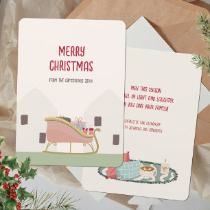 Cartes Pour Fêtes Annuelles Salutation de Noël moderne Blush Sledge