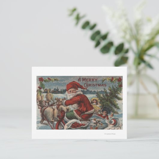 Cartes Pour Fêtes Annuelles Salutation de Noël Père Noël sur Sleigh (Debout devant)