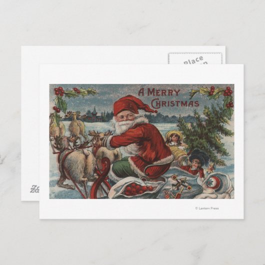 Cartes Pour Fêtes Annuelles Salutation de Noël Père Noël sur Sleigh (Devant / Derrière)