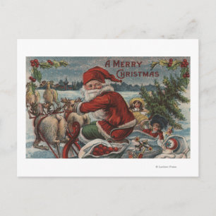 Cartes Pour Fêtes Annuelles Salutation de Noël Père Noël sur Sleigh