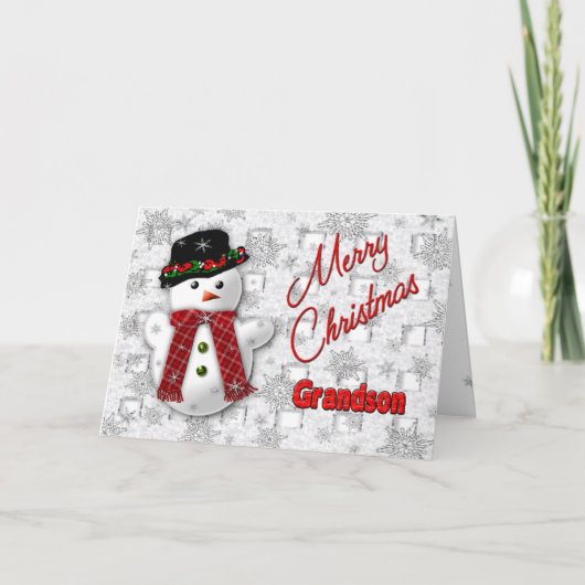 Cartes Pour Fêtes Annuelles Salutation de Noël Snowman - Grand-fils (Devant)
