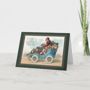 Cartes Pour Fêtes Annuelles Salutation de Noël Vintage - Père Noël en voiture