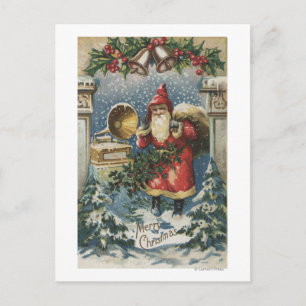 Cartes Pour Fêtes Annuelles Salutation de NoëlPère Noël et Joueur de disques