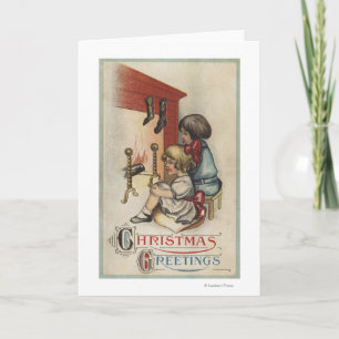Cartes Pour Fêtes Annuelles Salutation de NoëlPetites filles par cheminée