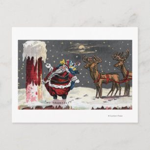 Cartes Pour Fêtes Annuelles Salutation de NoëlSanta et Chimney