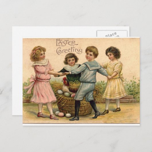 Cartes Pour Fêtes Annuelles Salutation de Pâques vintage (Devant / Derrière)