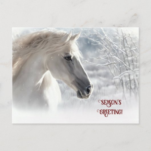 Cartes Pour Fêtes Annuelles Salutation de saison Cheval blanc et neige (Devant)