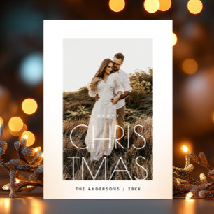 Cartes Pour Fêtes Annuelles Salutation familiale moderne. Photo de Noël minima