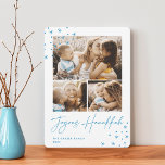 Cartes Pour Fêtes Annuelles Salutation festive | 3 Photo Collage Hanoukka<br><div class="desc">Un rétro répond au design carte photo Hanoukka moderne avec trois de vos photos préférées (un paysage/horizontal et deux carrés) sur un arrière - plan blanc immaculé, agrémenté d'étoiles dessinées à la main aux coins. "Joyous Hanoukka" apparaît sous la forme de lettres manuscrites. Personnalisez avec votre nom de famille et...</div>