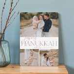 Cartes Pour Fêtes Annuelles Salutation festive | 3 Photo Joyous Hanoukka<br><div class="desc">Notre design festif et élégant de carte Hanoukka est la façon parfaite de montrer trois de vos photos de famille préférées. Design caractéristiques "Joyous Hanoukka" dans élégante typographie en terre cuite serif et écriture manuscrite,  avec votre nom de famille. Les cartes retournent à un motif étoilé blanc.</div>