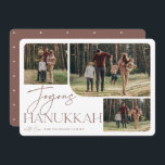 Cartes Pour Fêtes Annuelles Salutation festive | Joyous Hanoukka 3 Photo<br><div class="desc">Notre design festif et élégant de carte Hanoukka est la façon parfaite de montrer trois de vos photos de famille préférées. Le design horizontal ou paysagiste présente "Hanoukka Joyeux" dans la typographie en terre neutre en terre cuite et écriture manuscrite, avec votre nom de famille sous un arrière - plan...</div>