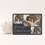 Cartes Pour Fêtes Annuelles Salutation festive | Merriest Christmas Photo<br><div class="desc">Notre design festif et élégant de cartes de vacances est la façon parfaite de montrer trois de vos photos de famille préférées. Le design horizontal ou paysager présente "Noël le plus joli" en typographie blanche et en écriture manuscrite,  avec votre nom de famille sous un arrière - plan noir.</div>