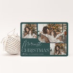 Cartes Pour Fêtes Annuelles Salutation festive | Merriest Christmas Photo<br><div class="desc">Notre design festif et élégant de cartes de vacances est la façon parfaite de montrer trois de vos photos de famille préférées. Le design horizontal ou paysager présente "Noël le plus joli" en typographie blanche et en écriture manuscrite, avec votre nom de famille sous un arrière - plan vert chasseur....</div>