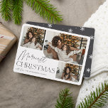 Cartes Pour Fêtes Annuelles Salutation festive | Merriest Christmas Photo<br><div class="desc">Notre design festif et élégant de cartes de vacances est la façon parfaite de montrer trois de vos photos de famille préférées. Le design horizontal ou paysagiste présente "Noël le plus joli" en typographie noire à cendres souples et en écriture manuscrite,  avec votre nom de famille en dessous.</div>