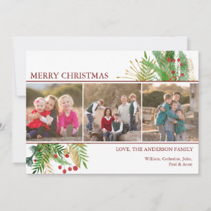 Cartes Pour Fêtes Annuelles Salutation personnalisée 3 Photo Joyeux Noël Holly
