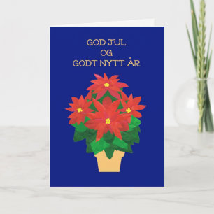 Cartes Pour Fêtes Annuelles Salutation suédoise de Noël de poinsettias rouges