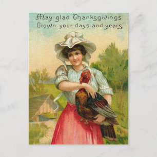 Cartes Pour Fêtes Annuelles Salutation vintage de Fille Thanksgiving