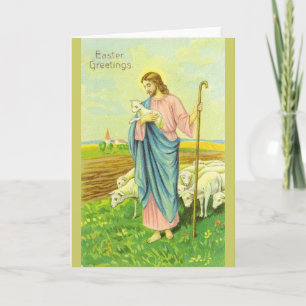 Cartes Pour Fêtes Annuelles Salutation vintage de Pâques de berger de Jésus