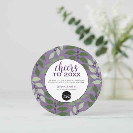 Cartes Pour Fêtes Annuelles Salutations au Nouvel An - violet et vert (Debout devant)