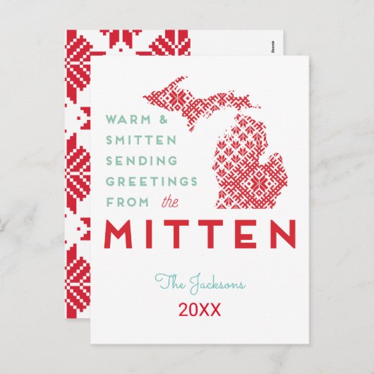 Cartes Pour Fêtes Annuelles Salutations chaleureuses et légères du Mitten MI (Devant / Derrière)