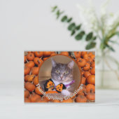Cartes Pour Fêtes Annuelles Salutations d'action de grâces avec chat (Debout devant)