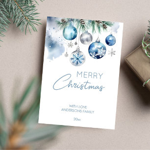 Cartes Pour Fêtes Annuelles Salutations de Noël argent bleu baubles