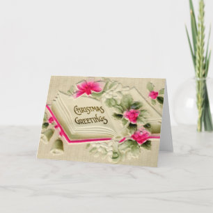 Cartes Pour Fêtes Annuelles Salutations de Noël Pink Floral Embossé