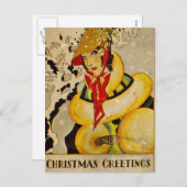 Cartes Pour Fêtes Annuelles Salutations de Noël Retro Flapper (Devant / Derrière)