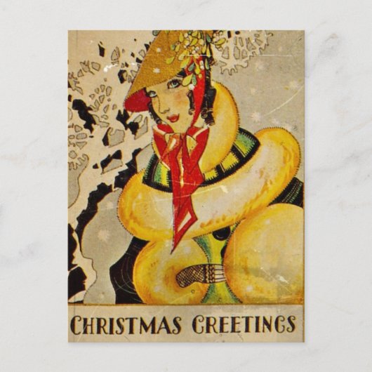 Cartes Pour Fêtes Annuelles Salutations de Noël Retro Flapper (Devant)