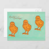 Cartes Pour Fêtes Annuelles Salutations de Pâques Chicks Vert (Devant / Derrière)