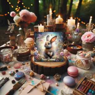 Cartes Pour Fêtes Annuelles Salutations de Pâques Pastel Woodland Bunny Bible 