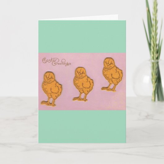 Cartes Pour Fêtes Annuelles Salutations de Pâques Poussins rose vert (Devant)