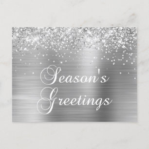 Cartes Pour Fêtes Annuelles Salutations de saison Argent Pailleté Faux Feuille