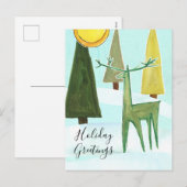 Cartes Pour Fêtes Annuelles Salutations de vacances Forêt de Cerf Mid Century (Devant / Derrière)