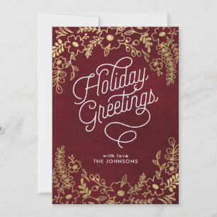 Cartes Pour Fêtes Annuelles Salutations de vacances Gold Botanical
