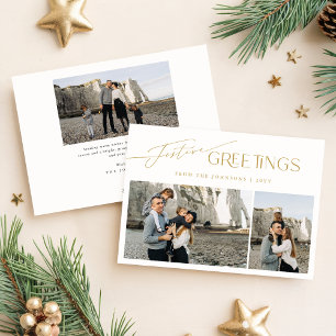 Cartes Pour Fêtes Annuelles Salutations festives   Gold White 3 Photo Noël