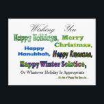 Cartes Pour Fêtes Annuelles Salutations multi vertes de vacances<br><div class="desc">Salutation multi verte de vacances pendant des vacances de solstice de Hanoukka Kwanzaa de Noël</div>