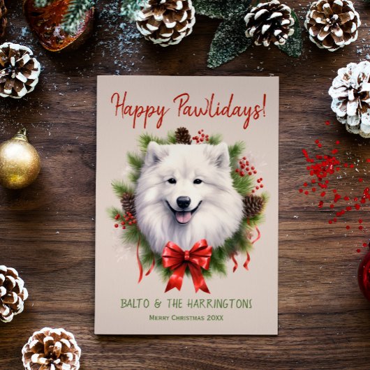 Cartes Pour Fêtes Annuelles Samoyé Chien Noël Joyeux Pawlidays Howlidays