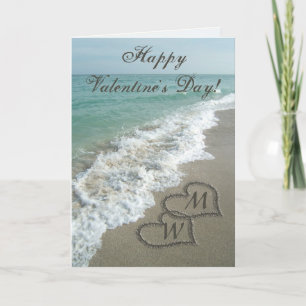 Cartes Pour Fêtes Annuelles Sand Hearts on Beach Personalized Valentine