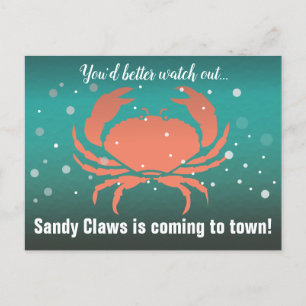 Cartes Pour Fêtes Annuelles Sandy Claws Christmas Crab Turquoise