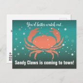 Cartes Pour Fêtes Annuelles Sandy Claws Christmas Crab Turquoise (Devant / Derrière)