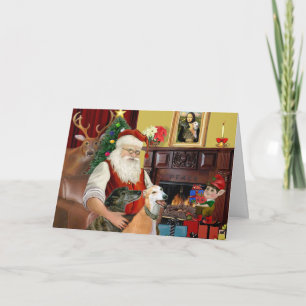 Cartes Pour Fêtes Annuelles Santa à la maison avec ses deux Greyhounds