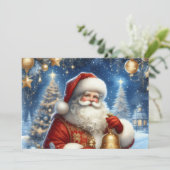 Cartes Pour Fêtes Annuelles Santa and Christmas tree, blue & gold (Debout devant)