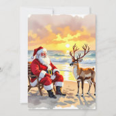 Cartes Pour Fêtes Annuelles Santa and Reindeer at Beach Personalized Christmas (Devant)