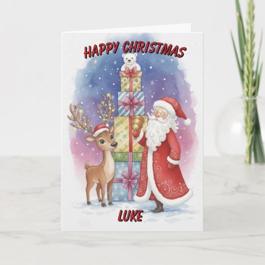 Cartes Pour Fêtes Annuelles Santa and Reindeer With Presents Personalised Kids (Devant)