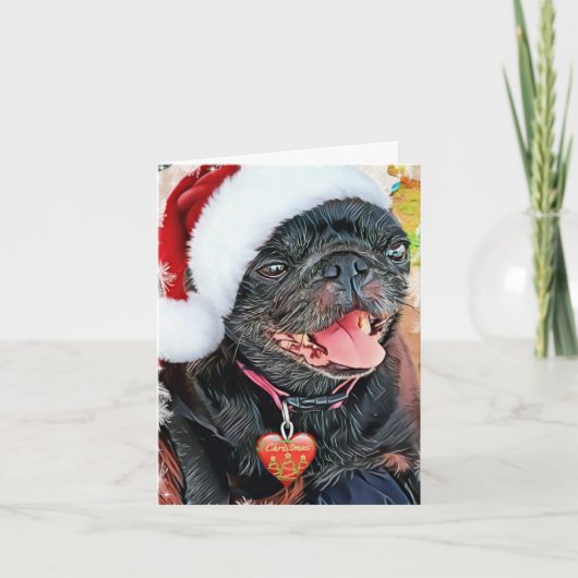 Cartes Pour Fêtes Annuelles Santa Black Pug (Devant)