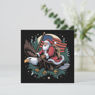 Cartes Pour Fêtes Annuelles Santa chevauchant l'aigle drapeau américain Noël 