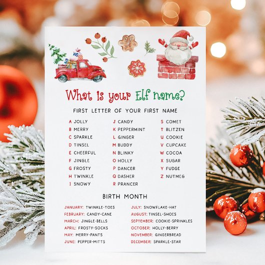 Cartes Pour Fêtes Annuelles Santa Christmas What is your Elf Name Game